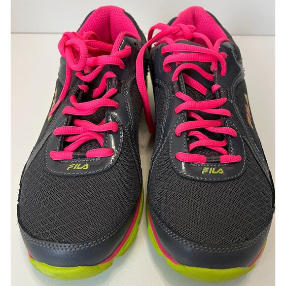 Fila Shoes - Fila Prompt running trainers in grey/lime green/hot pink. Size 9.5 (W), 8.0 (M).